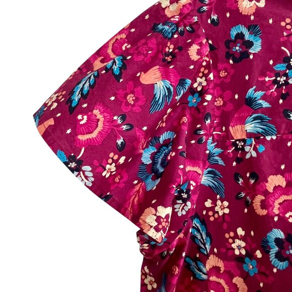 Lane Bryant Cotton Floral Popover Blouse Pink Ruffle Neck Short Sleeve Size 22 - Picture 6 of 16